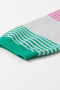 Pink Red Green Striped Drop Shoulder Knit Sweater