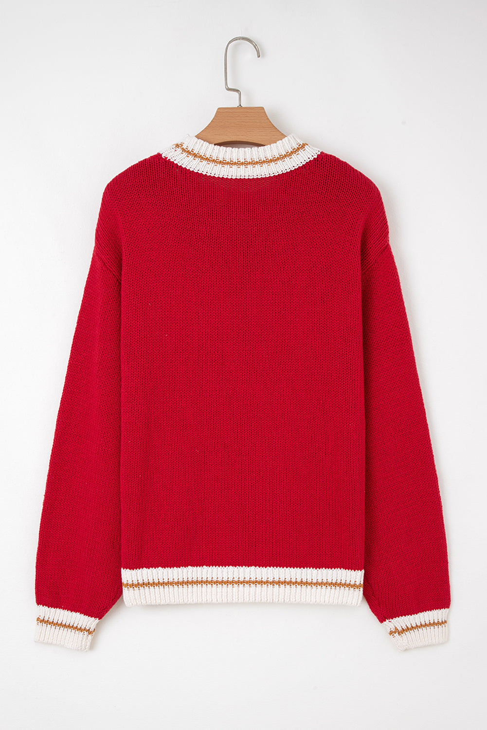 Red MERRY Stripe Trim Drop Shoulder Oversized Sweater