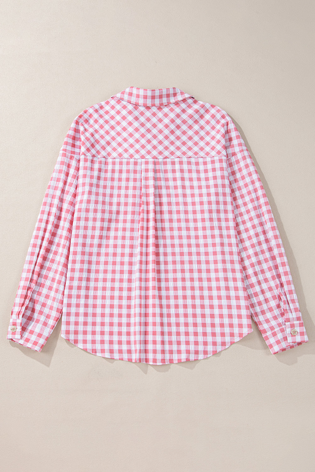 Pink Gingham Button Up Collared Shirt with Chest Pockets