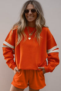 Varsity Striped Sleeve Drop Shoulder Sweatshirt and Short Set