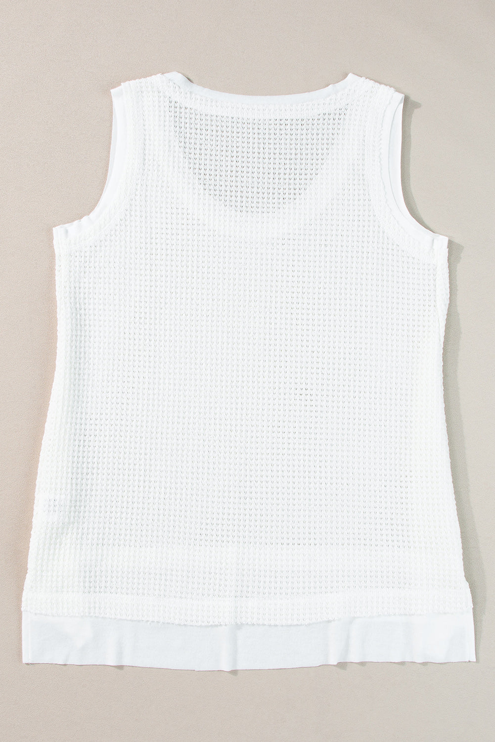 White Scoop Neck Waffle Knit Flowy Tank Top