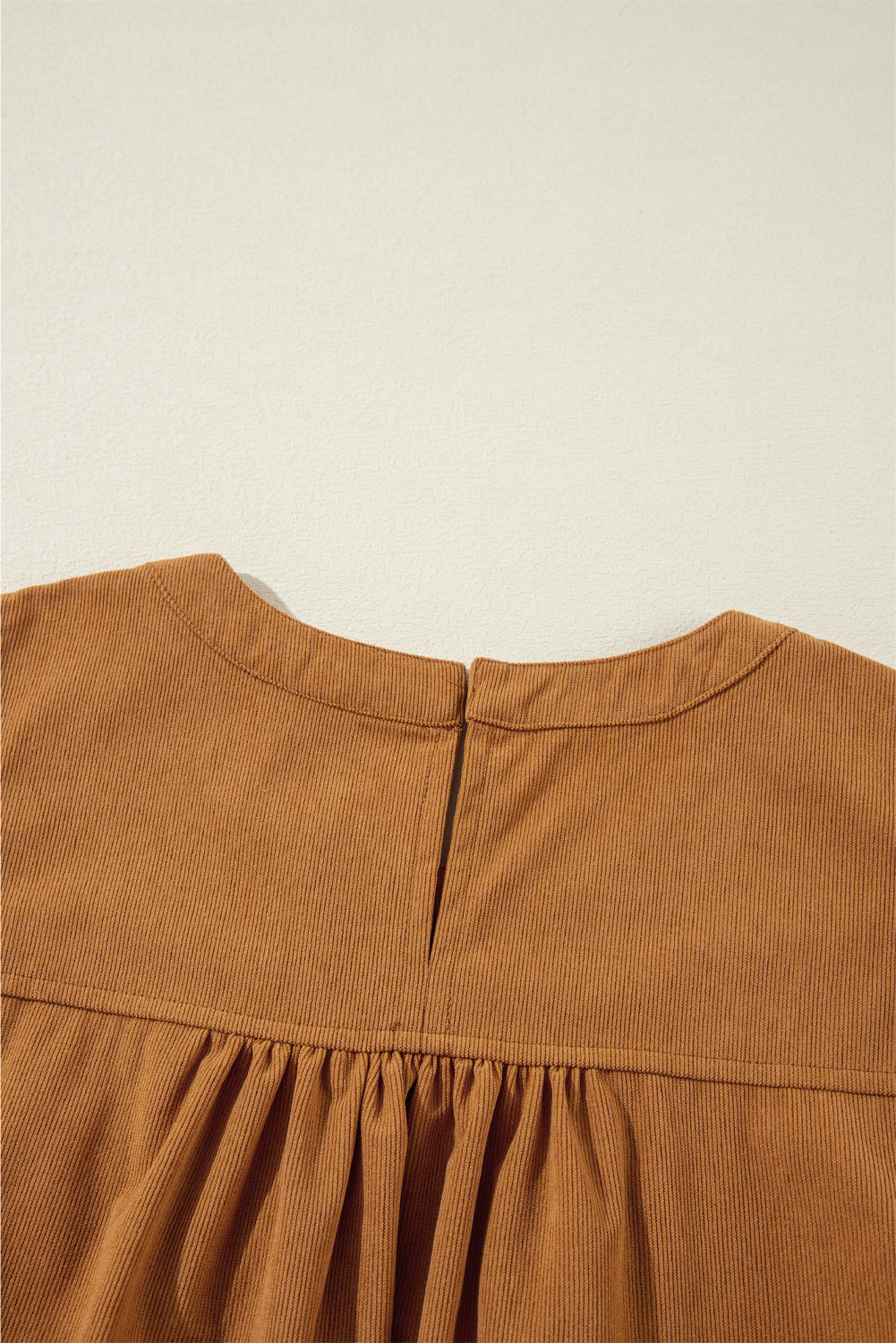 Golden Brown Corduroy Pleated Puff Sleeve Shift Dress