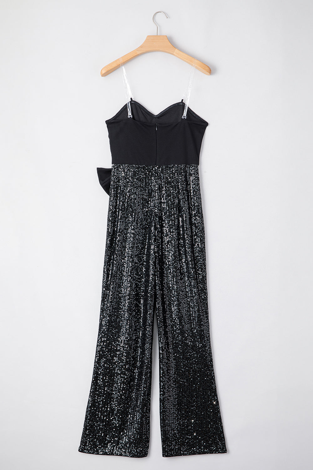 Black Sequined Tube Top High Waist Bow Tie Wide Leg Jumpsuit