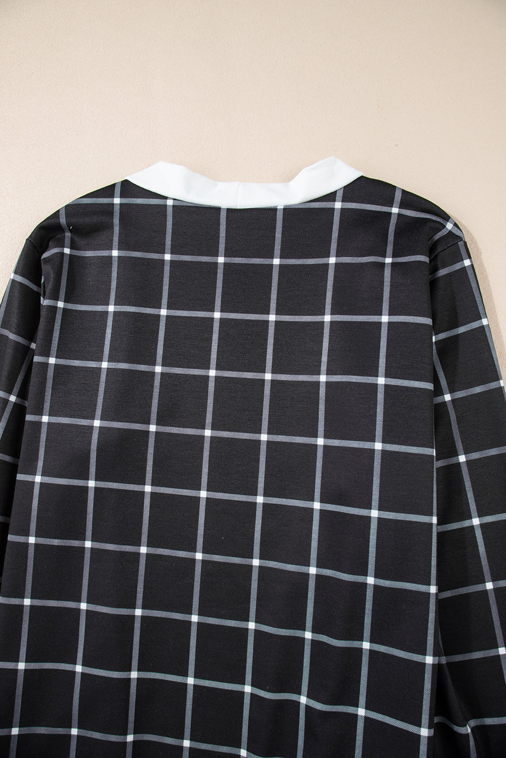 Black Window Pane Plaid Open Knit Cardigan with Pockets