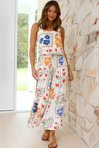 Multi Colored Floral Square Neck Tank and Wide Leg Pants Set