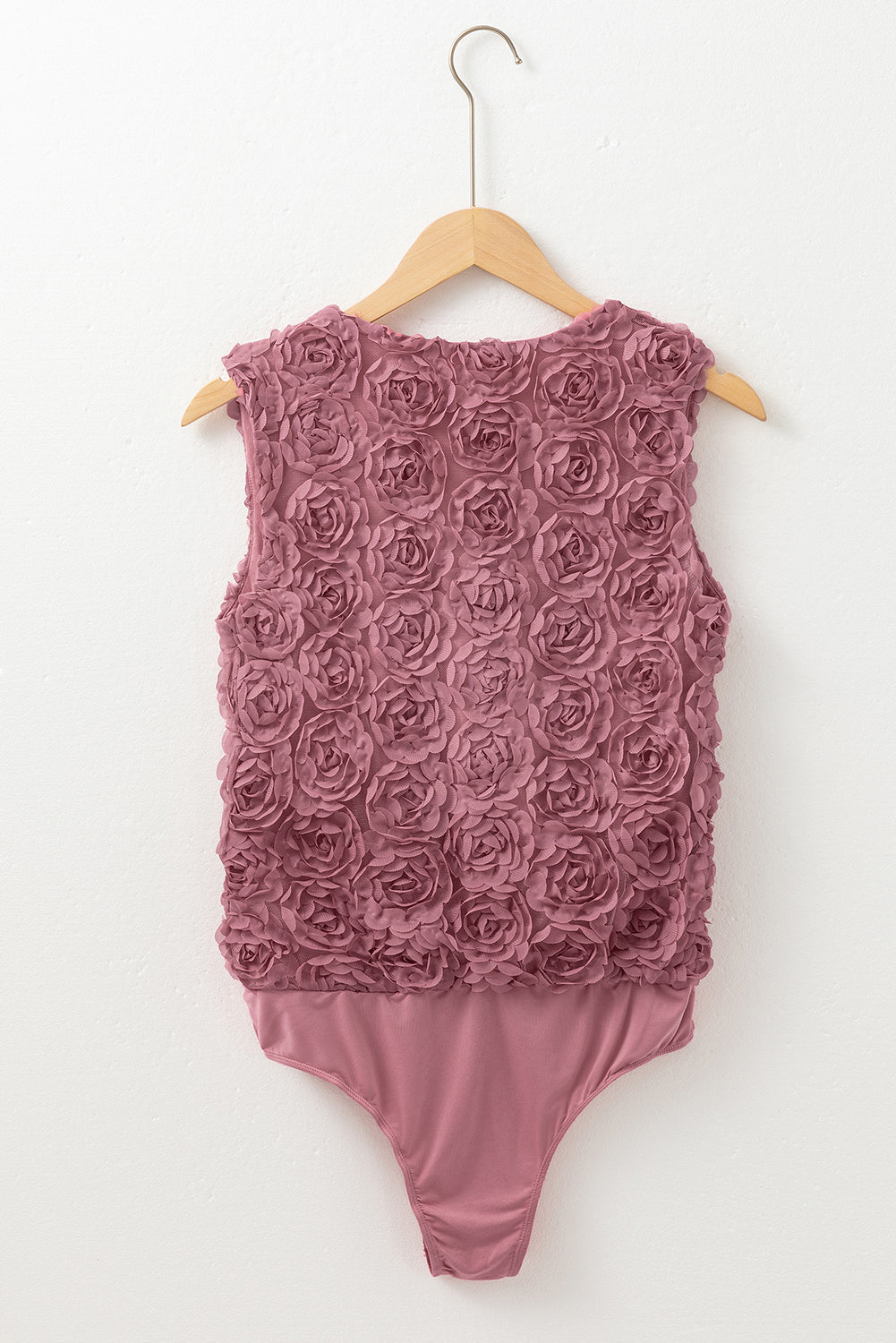 Mauve Pink 3-D Rosette Textured V-Neck Sleeveless Snap Bodysuit