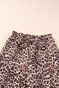 Black and Brown Leopard Print Wide Leg Elastic Waist Pants