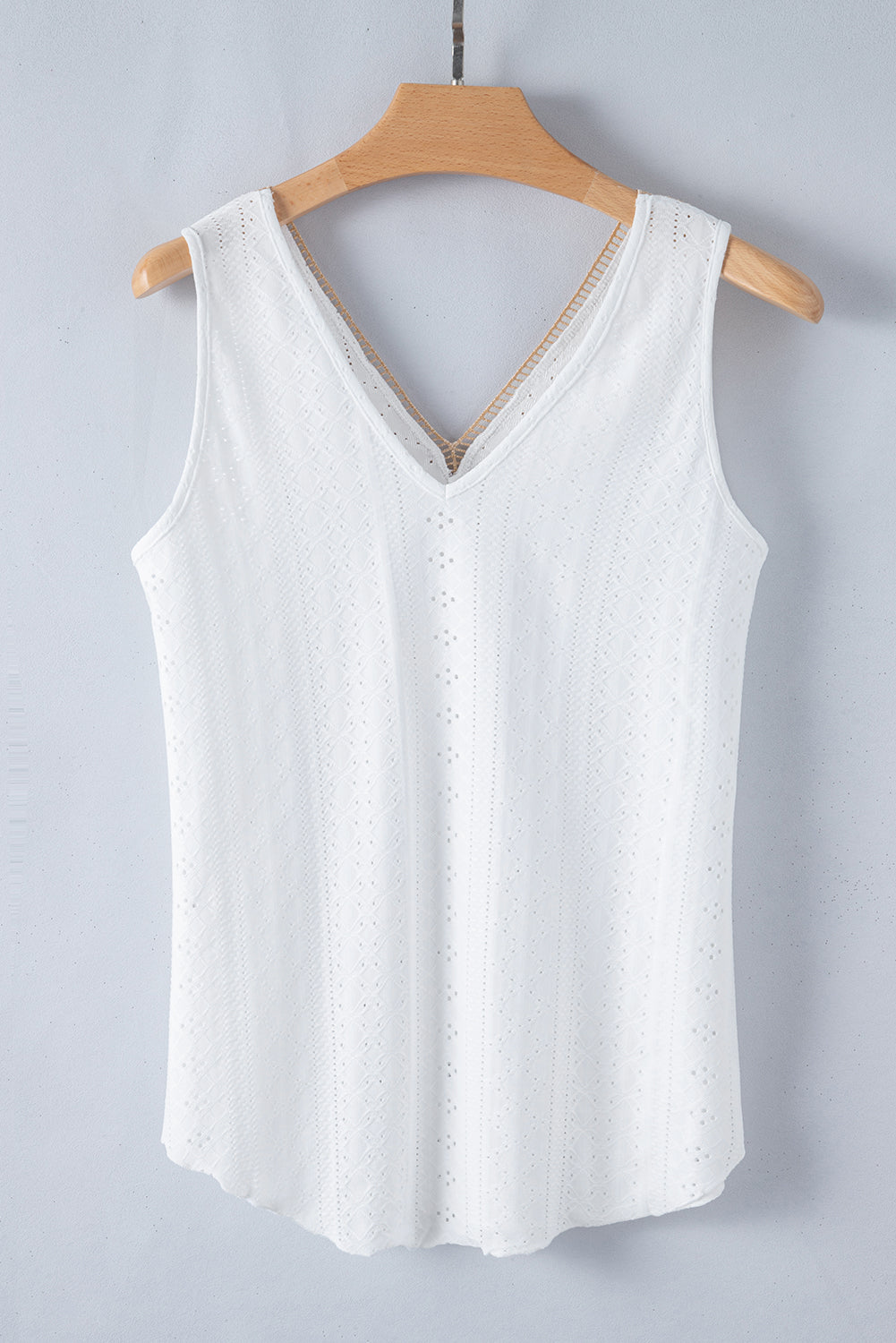 White Crochet Trim V-Neck Lightweight Tank Top