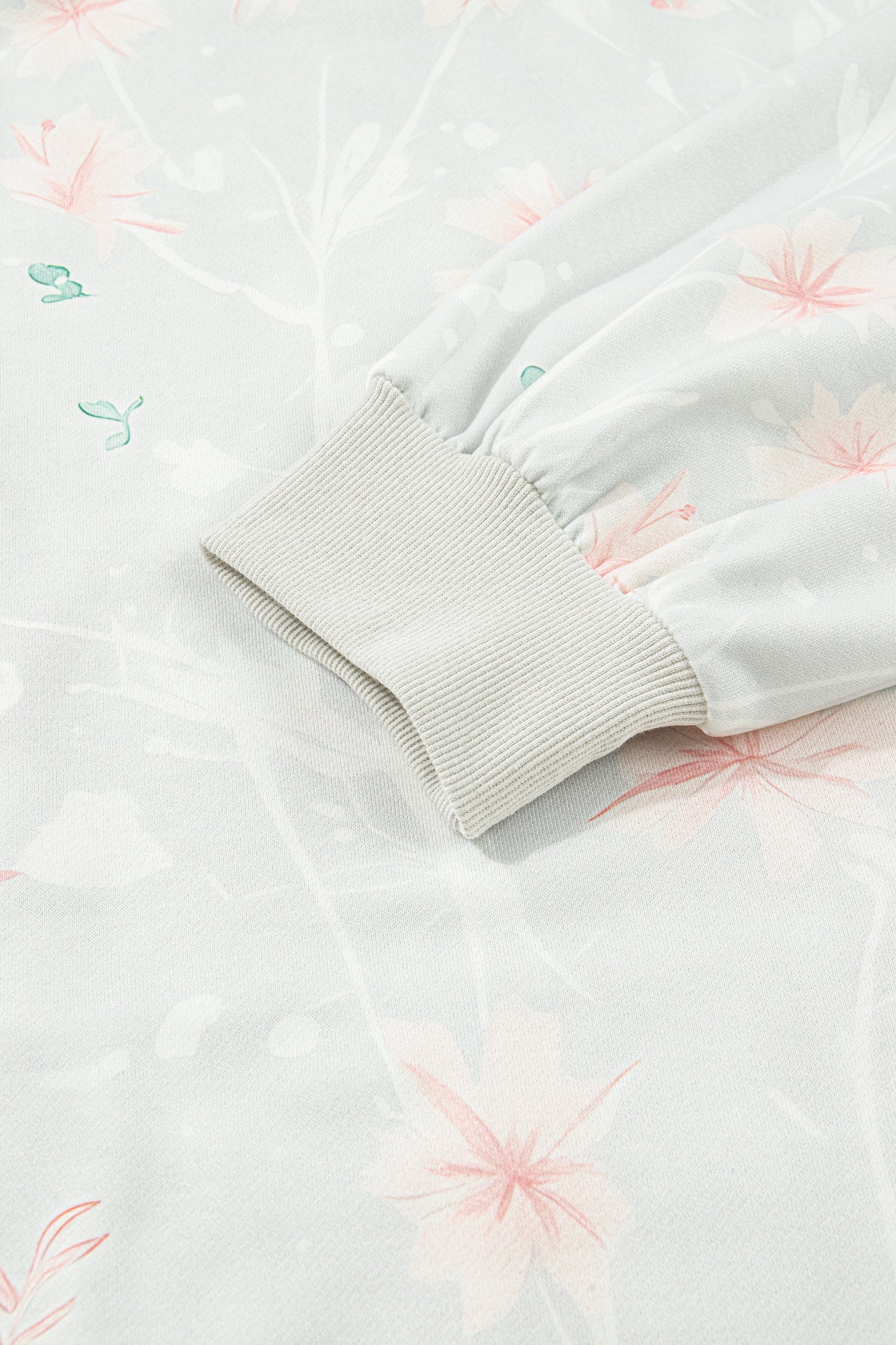 Pink and White Floral Print Plus Size Hoodie