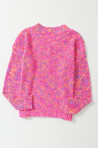 Pink Confetti V-Neck Drop Shoulder Casual Knit Sweater