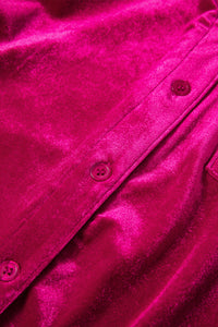 Dark Pink V-Neck Button-Up Long-sleeve Velour Shirt