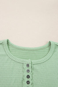 Sage Drop Shoulder Stripe Sleeve Textured Henley Top