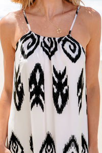 White and Black Western  Aztec Printed Strappy Maxi Sundress