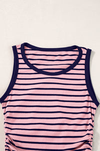 Pink Stripe Round Neck Sleeveless Fitted Knit Top