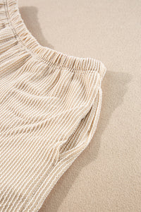 Cream Corded Knit Long Sleeve Top and High Waist Shorts Set