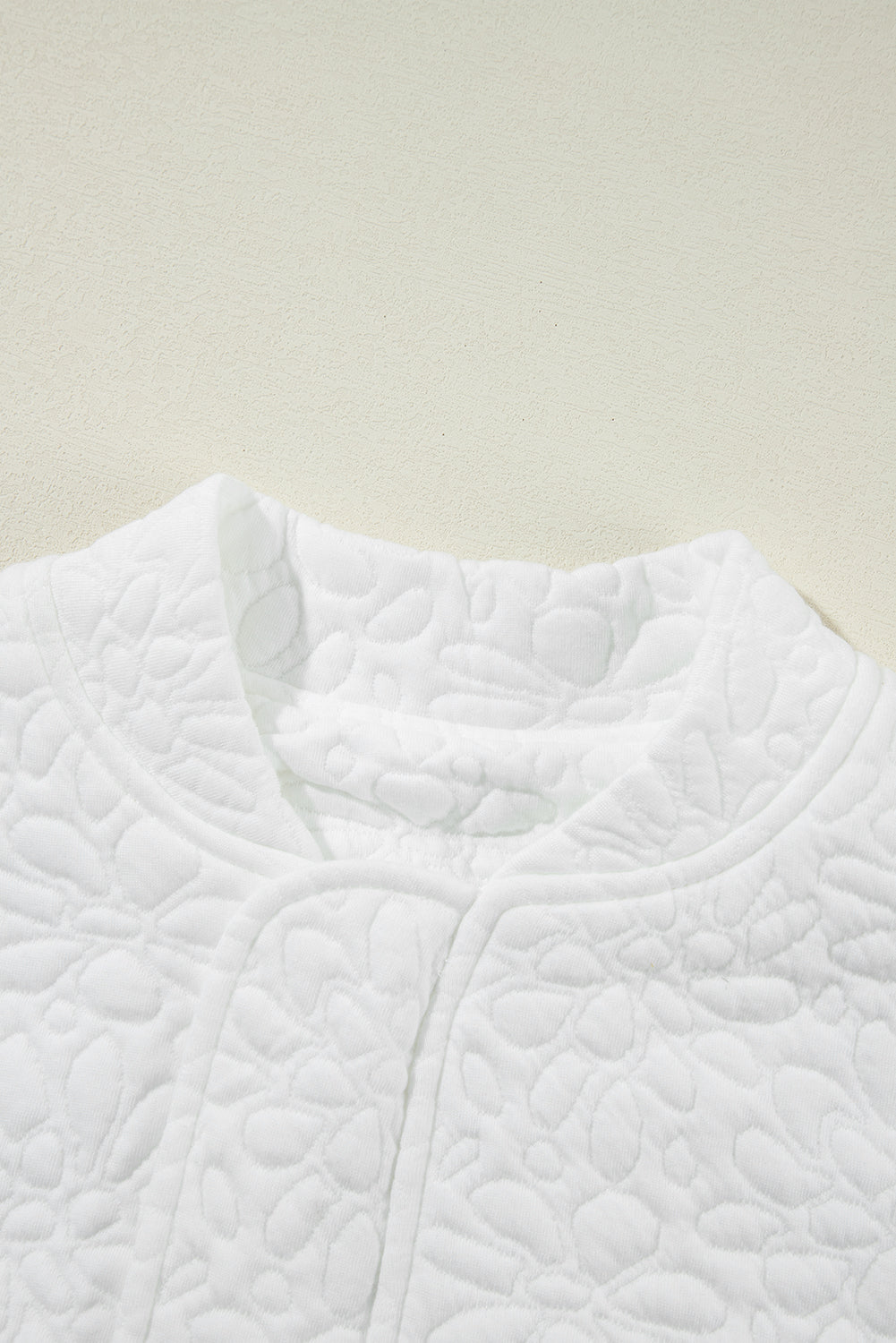 White Floral Design Quilted Zip Up Jacket