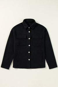 Black Corduroy Button Down Long Sleeve Oversized Shacket