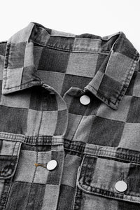 Black & Gray Checkered Button Up Denim Jacket