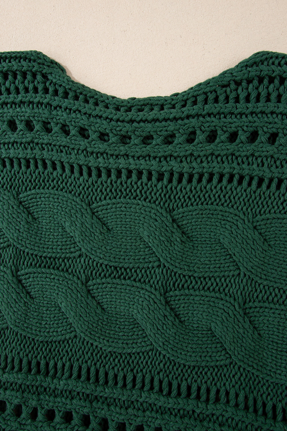 Pine Green Open Stitch Cable Knit Cropped Sweater