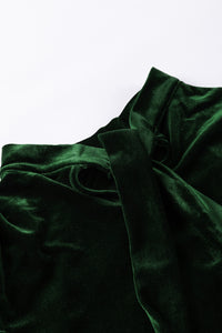 Emerald Green Tie Back Neck Ruffled Sleeve Velour Blouse