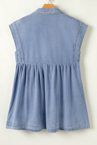 Light Wash Cap Sleeve High Waist Denim Babydoll Dress