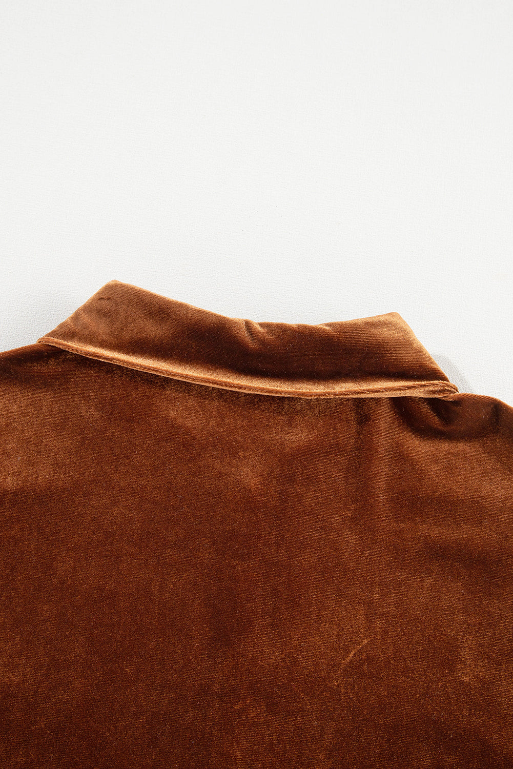 Chestnut Brown Button Down Chest Pocket Velour Loose Shirt