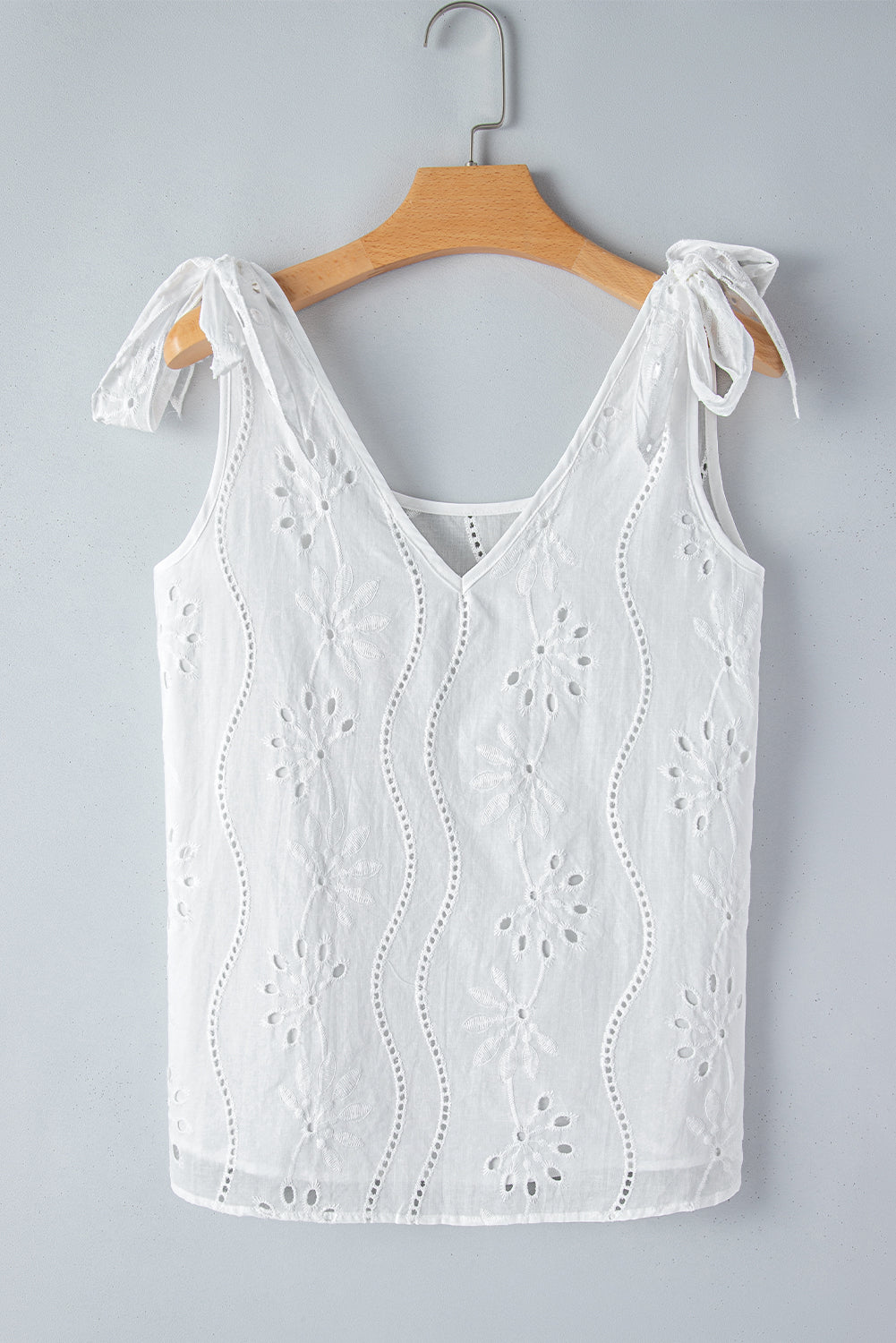 Embroidery Patterned Knotted Straps V-Neck Tank Top