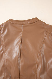 Chestnut Faux Leather Zip Up Slim Fit Bomber Jacket