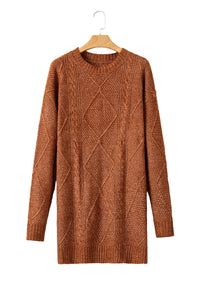 Rustic Fall Drop Shoulder Loose Fit Cable Knit Sweater Dress