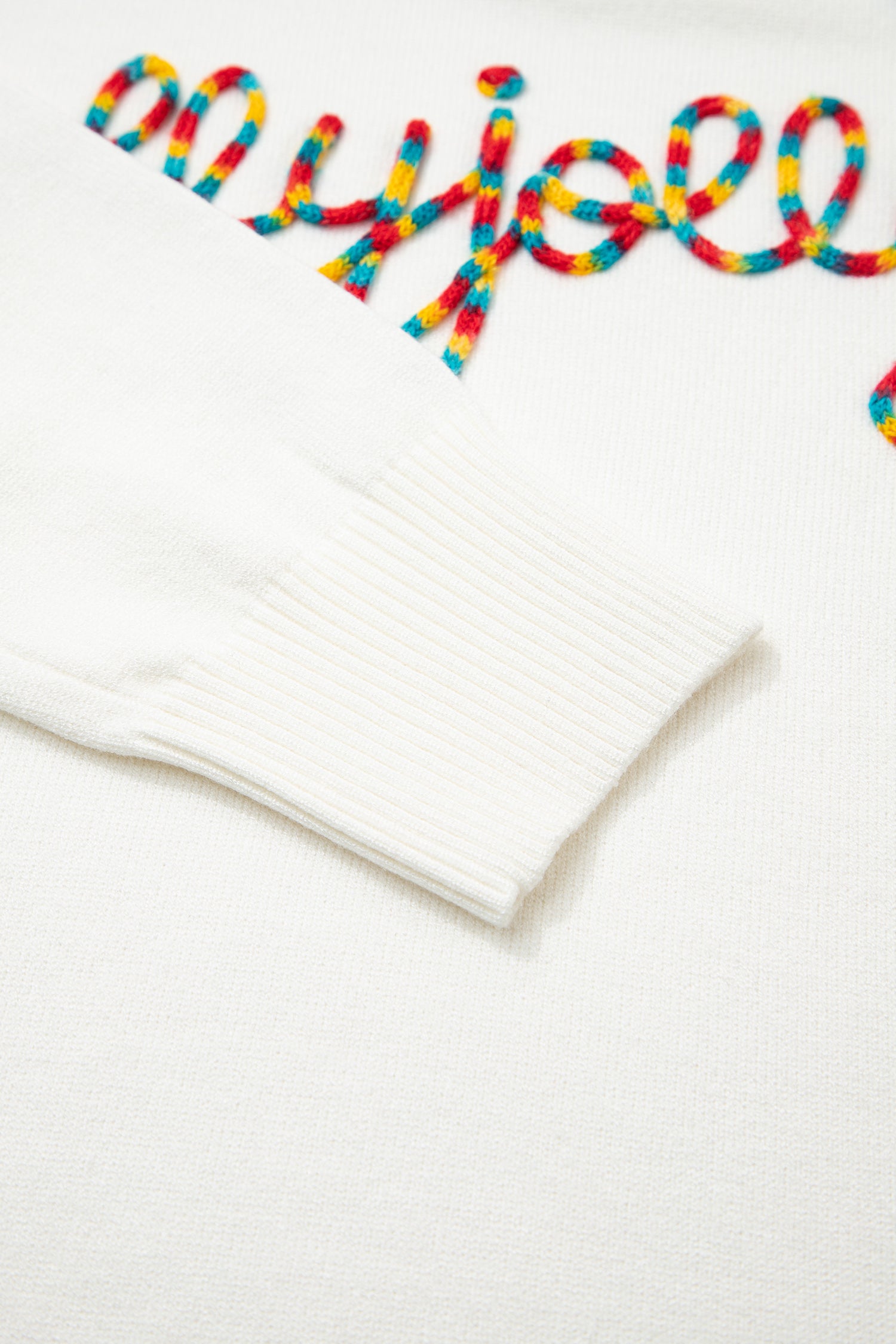 White Colorful Holly Jolly Embossed Lettering Christmas Sweater