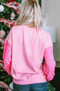 Pink Sequined Love Heart Long Sleeve Pullover