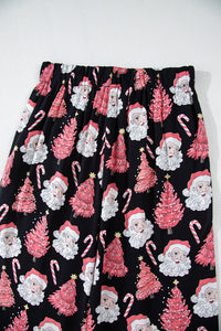 Black with Pink Christmas Trees & Santas Pajama Set