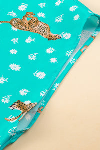 Green Cheetah Print V Neck Short Sleeve Plus Top
