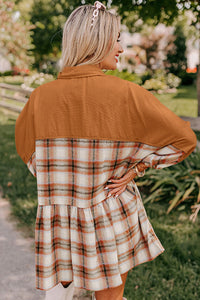 Rust Fall Plaid Color Block Button Down Mini Dress