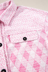 Pink Geometric Design Textured Button Up Shacket