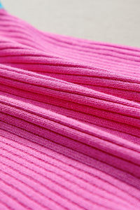 Bright Pink and Aqua Trim Ribbed Knit U-Neck Tank Top