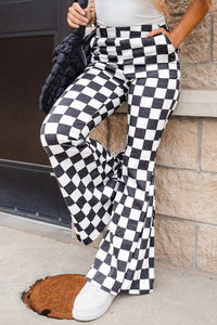 Black Checkered High Rise Casual Flared Pants