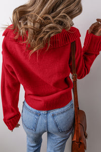 Sailor Collar V-Neck Long Sleeve Knit Sweater