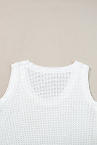 White Scoop Neck Waffle Knit Flowy Tank Top