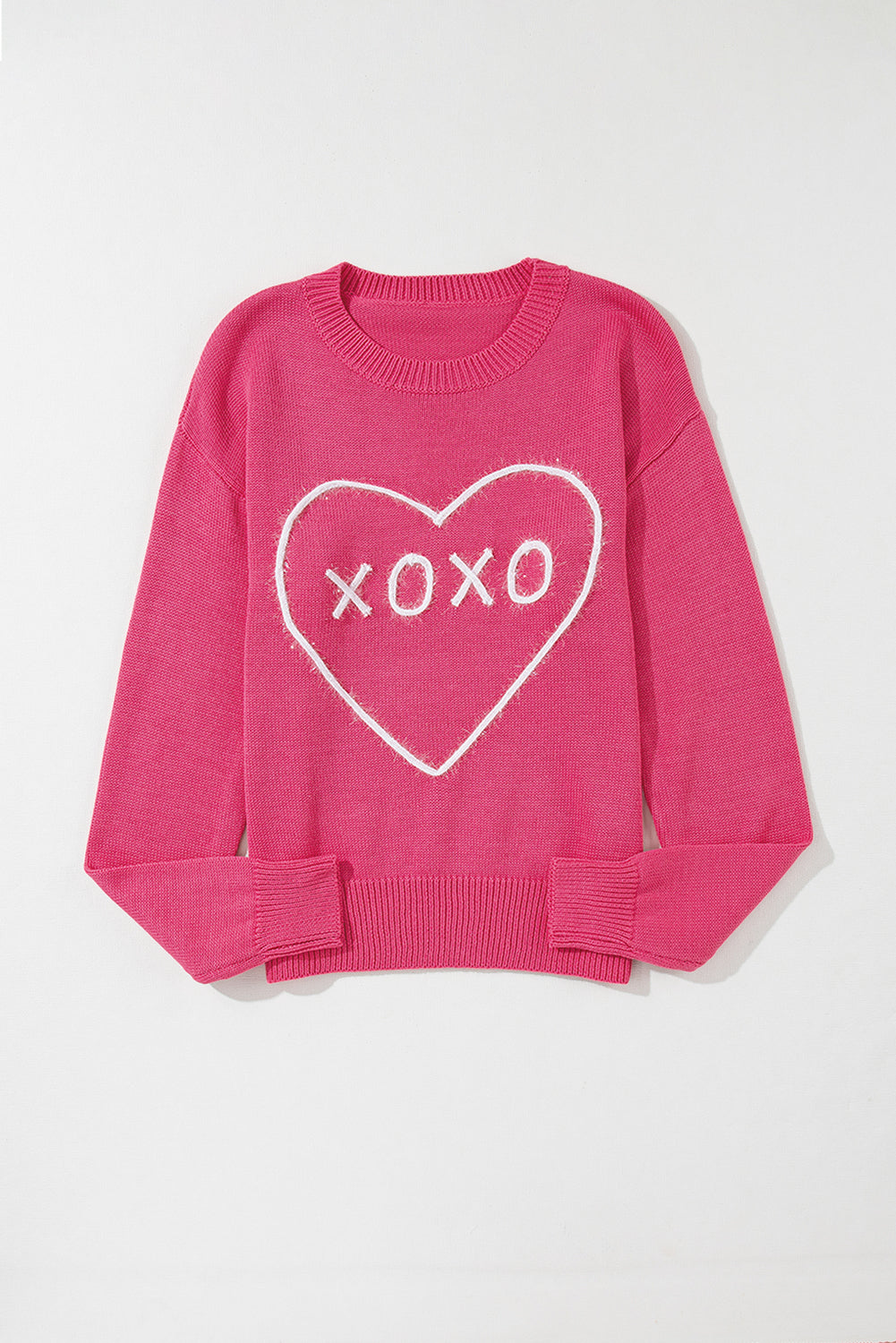 Pink Heart XOXO Drop Shoulder Rib Knit Sweater