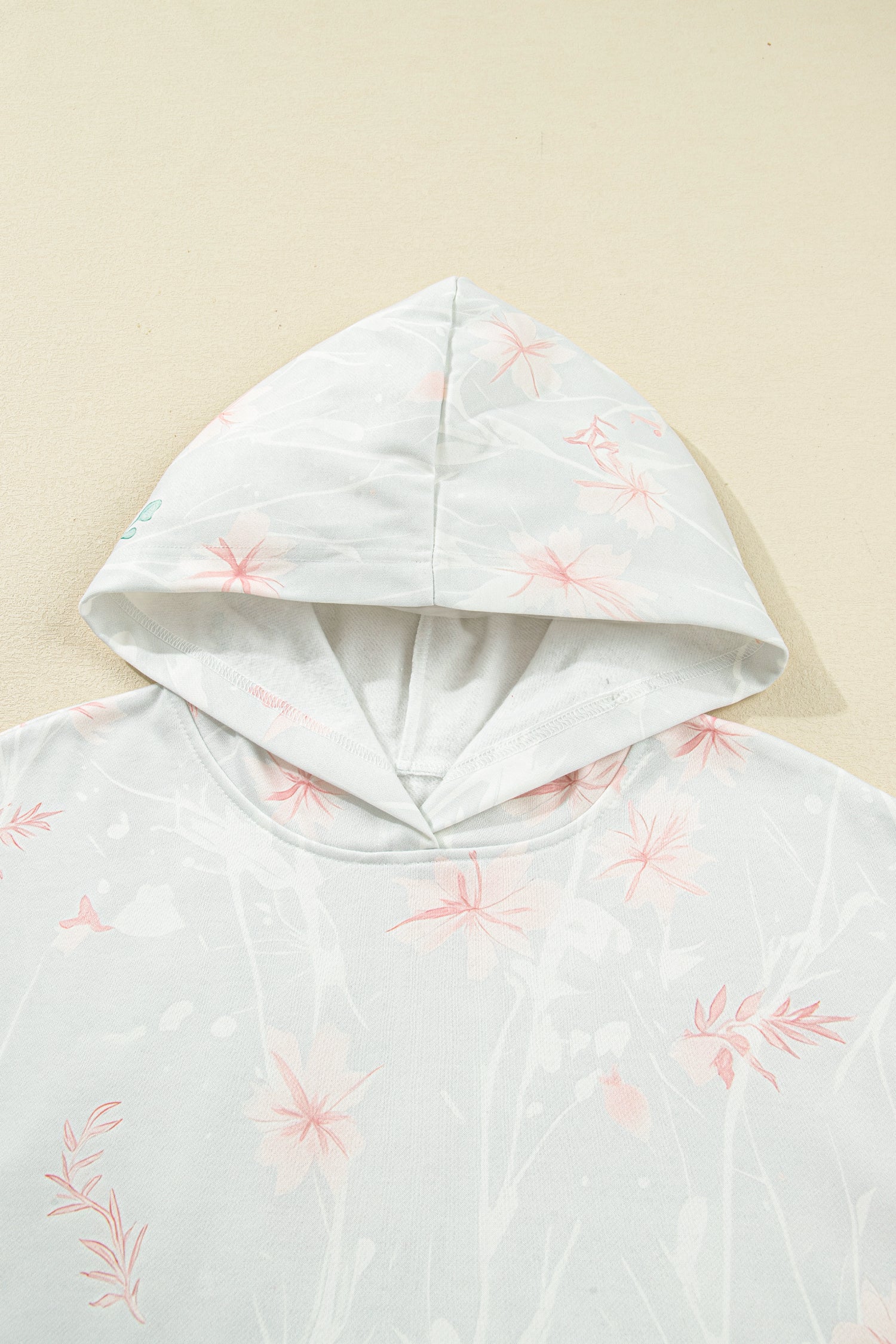 Pink and White Floral Print Plus Size Hoodie