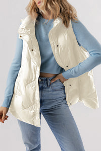 White Unique Quilted Design High Collar Zip Up Puffer Vest