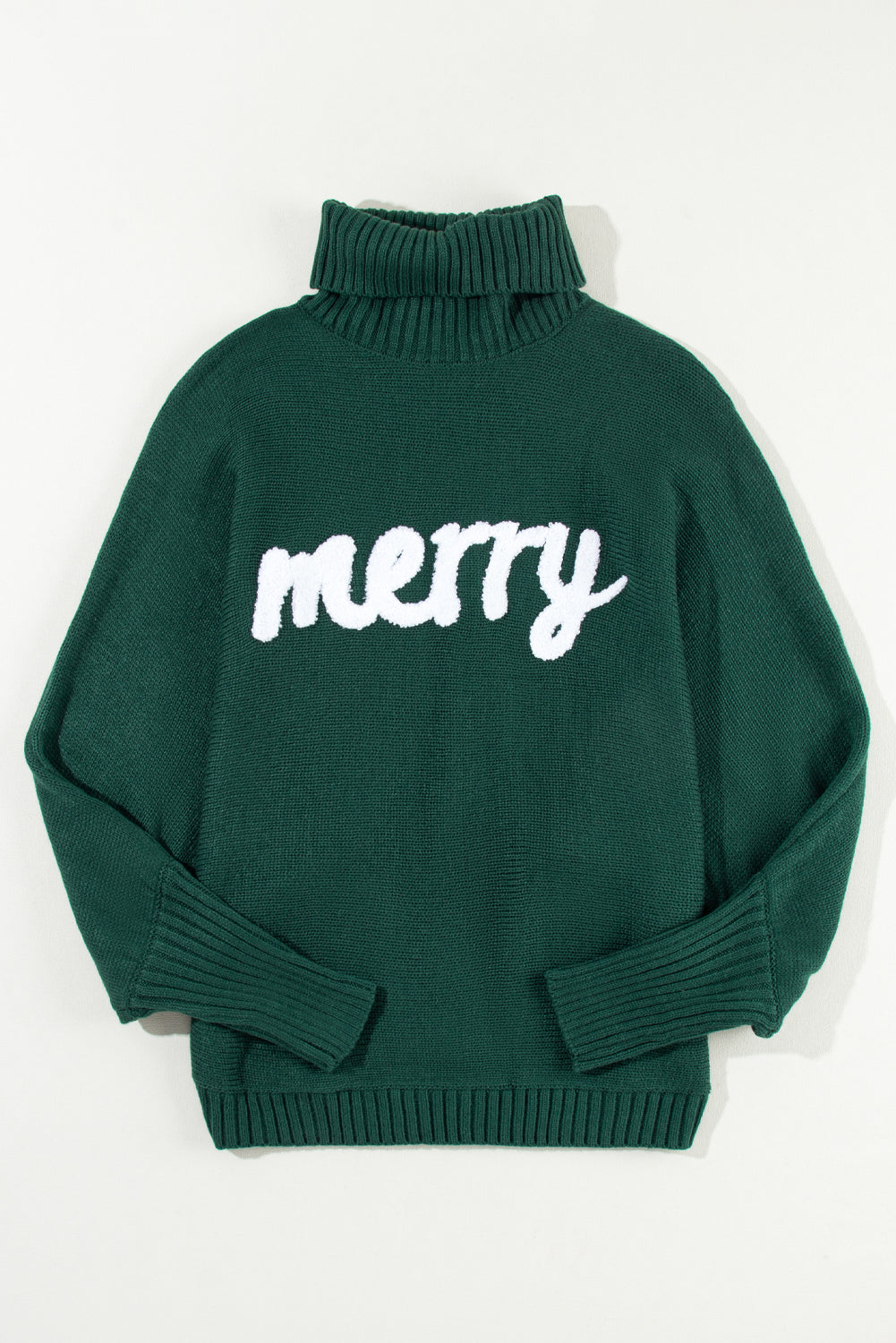 Merry Embossed Letter High Neck Sweater