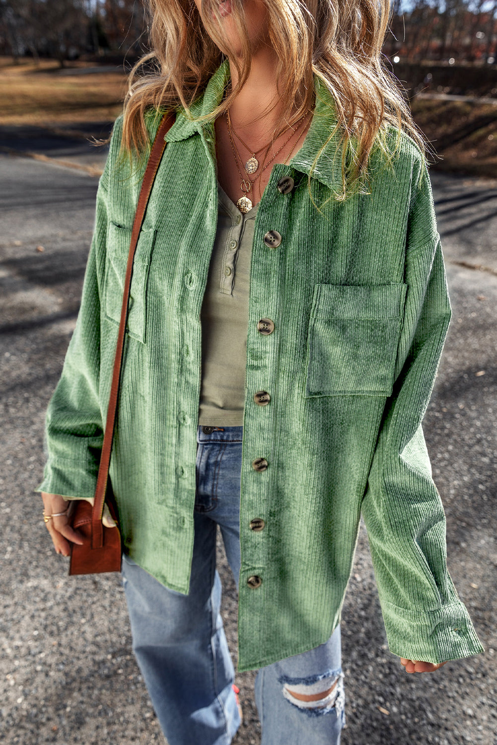 Soft Sage Button Up Corduroy Shacket