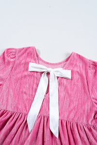 Pink Tiered Ruffled Velour Mini Dress