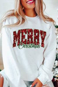 White Merry Christmas Graphic Crewneck Pullover