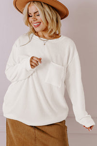 Plus Size Ribbed Corded Texture Long Sleeve Knit Shirt