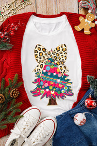 White Leopard Bow Decorated Christmas Tree Graphic Tee