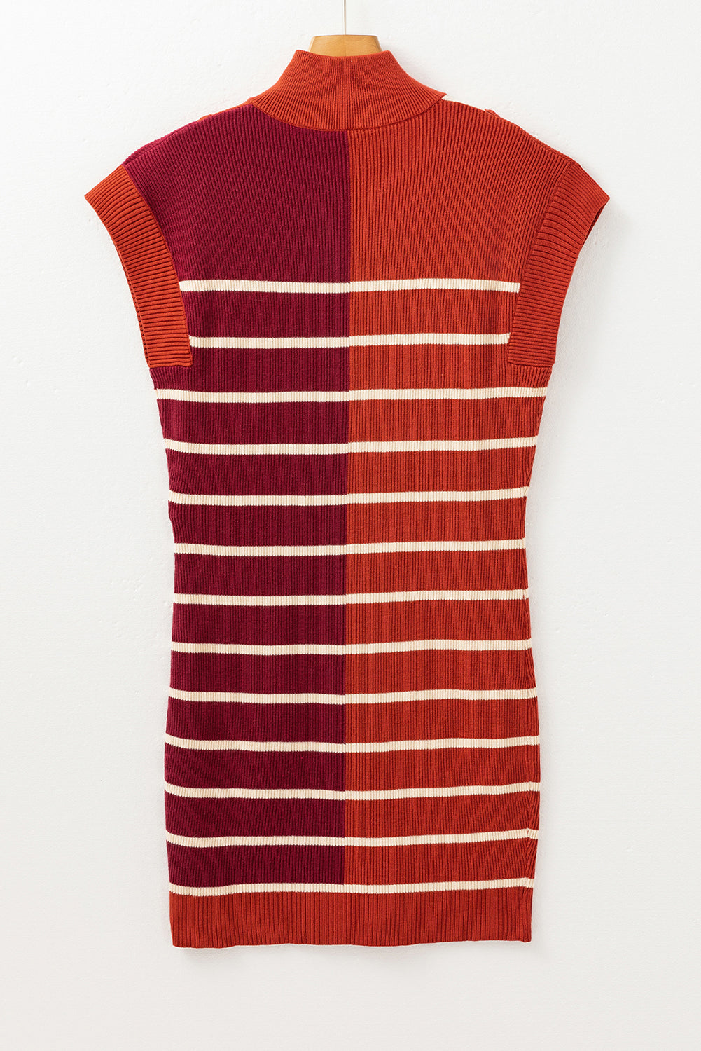 Rust Burgundy Stripe Color Block Quarter Zip Knit Sweater Dress