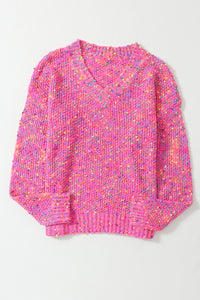 Pink Confetti V-Neck Drop Shoulder Casual Knit Sweater